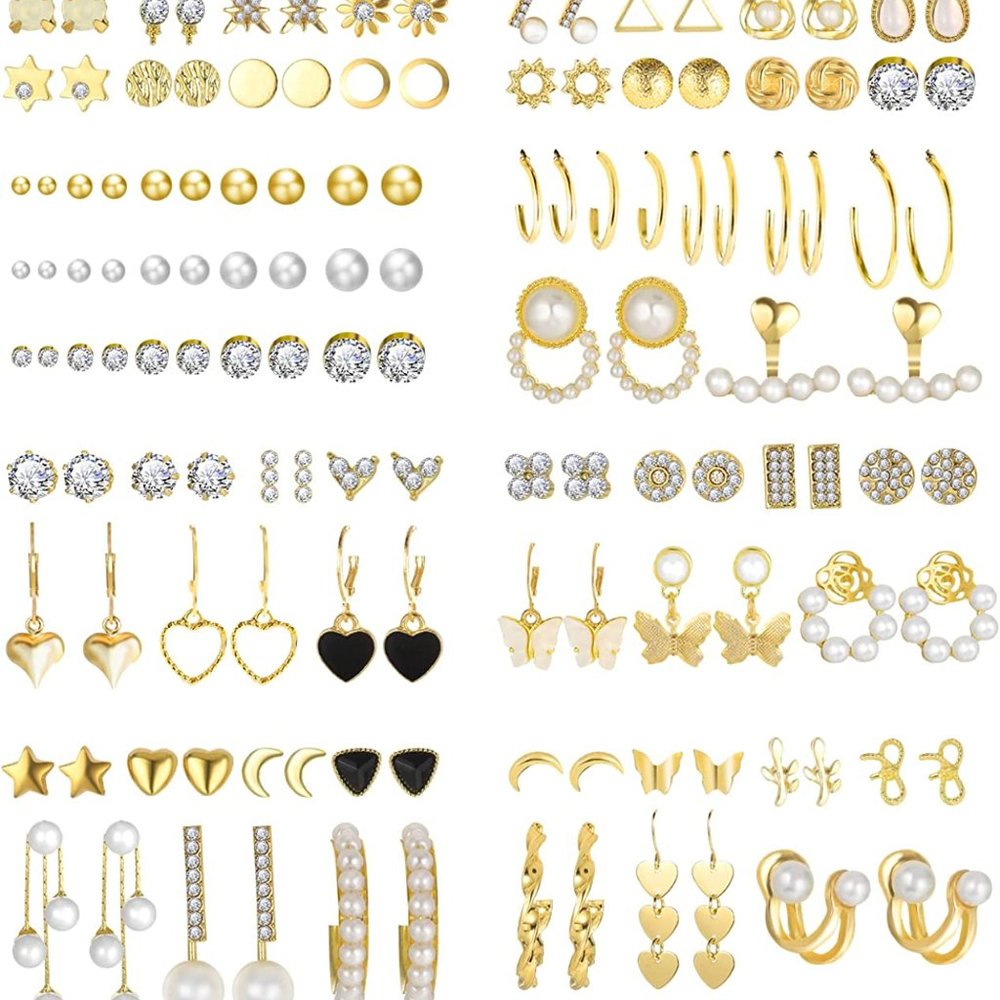 ❤️❤️ 68 Pairs Gold Stud Earrings for Women Multipack, Hypoallergenic Assort ❤️❤️